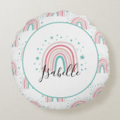 ガーリーモダンピンクアクアレインボーパーソナライズされたスクリプト ラウンドクッション (裏面)