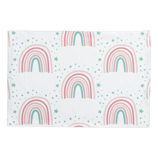 ガーリーモダンピンクアクアレインボーパーソナライズされたスクリプト 枕カバー (裏面)