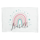 ガーリーモダンピンクアクアレインボーパーソナライズされたスクリプト 枕カバー (正面)