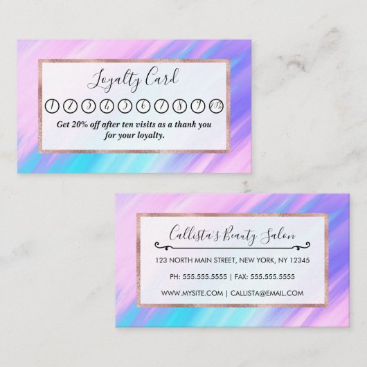 ガーリーモダンピンクブルー紫の絵を描汚染 ロイヤリティカード (正面/裏面)