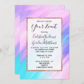 ガーリーモダンピンクブルー紫の絵を描汚染 招待状 (正面/裏面)