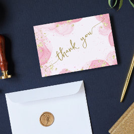 ガーリーモダン抽象芸術ピンクインクフェイク金ゴールドグリッター サンキューカード