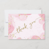 ガーリーモダン抽象芸術ピンクインクフェイク金ゴールドグリッター サンキューカード (正面)