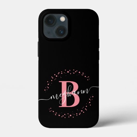 ガーリーモダンPink Black Nameスクリプトモノグラムの Case-Mate iPhoneケース (裏面)