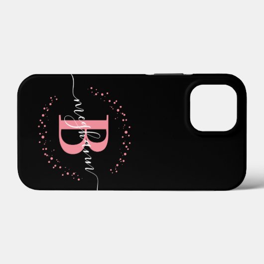 ガーリーモダンPink Black Nameスクリプトモノグラムの Case-Mate iPhoneケース (裏面 (横))