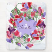 ガーリーモノグラムのスイートピーフローラ水彩 マウスパッド (正面)