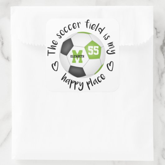 ガーリーライムブラックサッカー場は私の幸せな場所だ スクエアシール (バッグ)