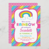 ガーリーレインボーバースデーパーティー カラフルレインボー 招待状 (正面/裏面)
