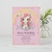 ガーリーレインボーパステルラベンダーキュートユニコーンバースデー 招待状 (スタンド正面)