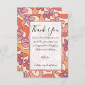 ガーリーレトロピンクのオレンジ色のグルービーフラワー サンキューカード (正面/裏面)