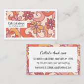 ガーリーレトロピンクのオレンジ色のグルービーフラワー 名刺 (正面/裏面)