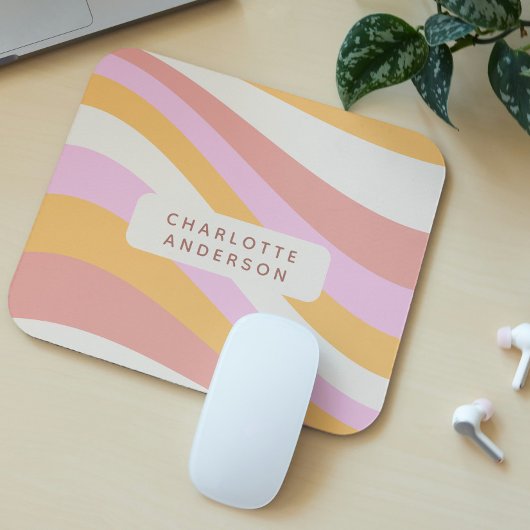 ガーリーレトロヴィンテージ波抽象芸術トレンディーフェミニン マウスパッド