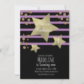 ガーリーロックスターギターフェイク金ゴールドスター誕生日 招待状 (正面)