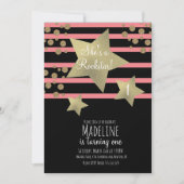 ガーリーロックスターギターフェイク金ゴールドスター誕生日 招待状 (正面)