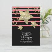 ガーリーロックスターギターフェイク金ゴールドスター誕生日 招待状 (スタンド正面)