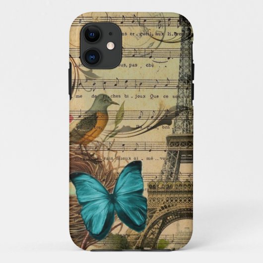 ガーリーヴィンテージエッフェルタワーフローラ音符 Case-Mate iPhoneケース (裏面)