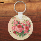 ガーリーヴィンテージバラハートコラージュ キーホルダー (正面)