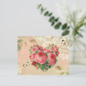 ガーリーヴィンテージバラハートコラージュ ポストカード (スタンド正面)