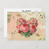 ガーリーヴィンテージバラハートコラージュ ポストカード (正面/裏面)