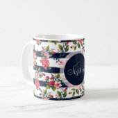 ガーリーヴィンテージバラフローラ水ストライプ色 コーヒーマグカップ (正面左)