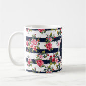 ガーリーヴィンテージバラフローラ水ストライプ色 コーヒーマグカップ (左)