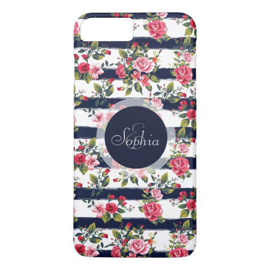 ガーリーヴィンテージバラフローラ水ストライプ色 Case-Mate iPhoneケース (裏面)