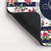 ガーリーヴィンテージバラフローラ水色ストライプ色 マウスパッド (コーナー)