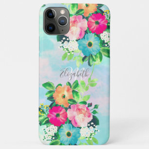 ガーリーヴィンテージバラフローラ水色絵を描 iPhone 11 PRO MAXケース