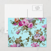 ガーリーヴィンテージピンクフローラティール（緑がかった色）トレンディー水玉模様 ポストカード (正面/裏面)