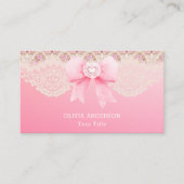 ガーリーヴィンテージピンクフローラバラリボン及びレース 名刺 (正面)