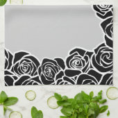 ガーリーヴィンテージ黒バラ キッチンタオル (折り畳み)