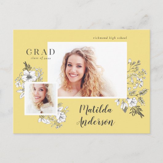 ガーリー写数々のエレガントフローラ卒業パーティー  インビテーションポストカード (正面)