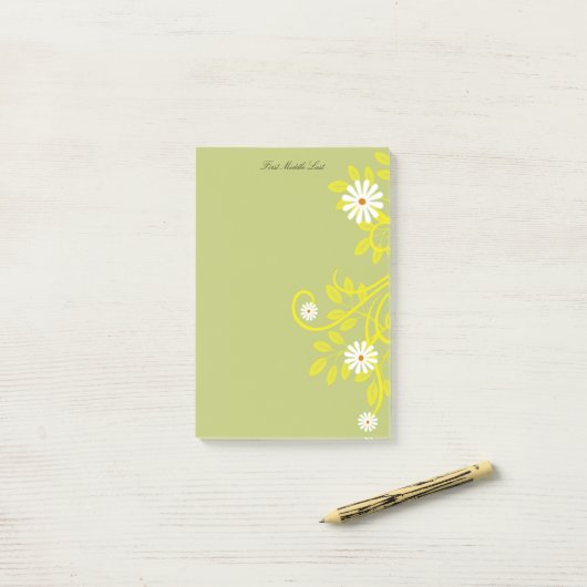 ガーリー名前をカスタムするレトロのホワイトデイジーの一覧  ポストイット (デスク上)