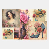 ガーリー夢ヴィンテージインスパイア女の子と花 ラッピングペーパーシート (正面3)