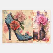 ガーリー夢ヴィンテージインスパイア女の子と花 ラッピングペーパーシート (正面2)