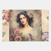 ガーリー夢ヴィンテージインスパイア女の子と花 ラッピングペーパーシート (正面)