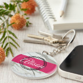 ガーリー大理石ピンク名前をカスタムするデザイン キーホルダー (正面右)