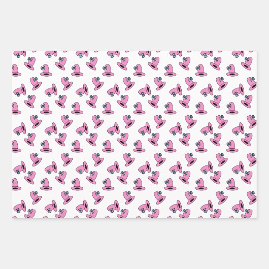 ガーリー女性のカーボーイハット誕生日 ラッピングペーパーシート (正面3)