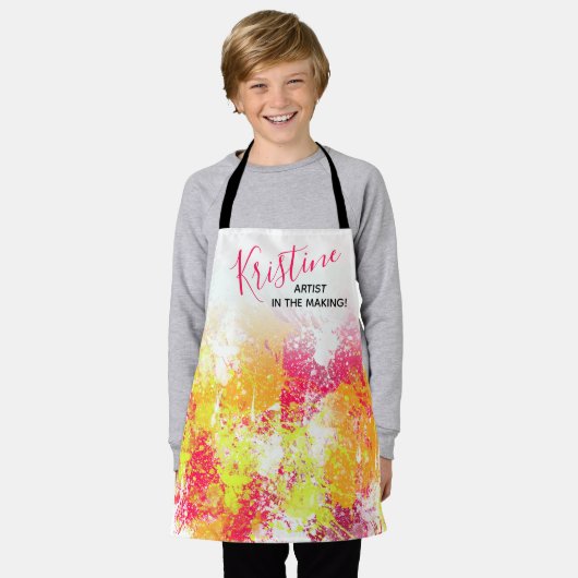 ガーリー抽象芸術アー絵を描ト名キッズ エプロン (着用した状態)
