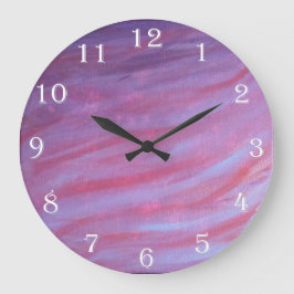 ガーリー抽象芸術 |ピンクフェミニンパープルかわいいゼブラ ラージ壁時計
