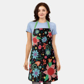 ガーリー料理ブラックフローラ吸光度エプロン エプロン (着用した状態)