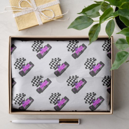 ガーリー旗付きピンクレース市松模様にカー 薄葉紙 (ギフト)