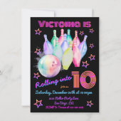 ガーリー染めピンクボーリング誕生会 招待状 (正面)