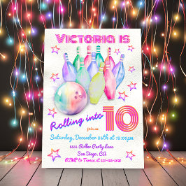 ガーリー染めピンクボーリング誕生会 招待状