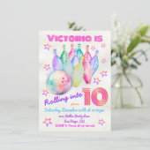 ガーリー染めピンクボーリング誕生会 招待状 (スタンド正面)