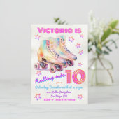 ガーリー染めピンクローラースケートで滑る誕生日パーティー 招待状 (スタンド正面)