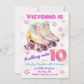 ガーリー染めピンクローラースケートで滑る誕生日パーティー 招待状 (正面)
