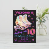 ガーリー染めピンクローラースケートで滑る誕生日パーティー 招待状 (スタンド正面)