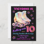 ガーリー染めピンクローラースケートで滑る誕生日パーティー 招待状 (正面)