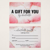 ガーリー水彩桃色金ゴールドギフト証明書 (正面&裏面)